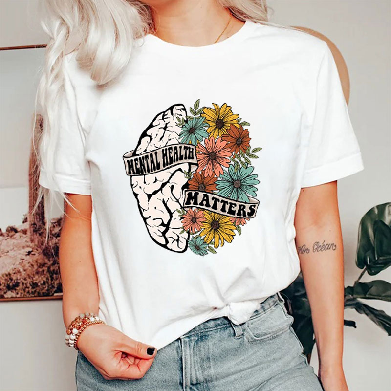 Mental Health Matters Floral Nurse T-Shirt