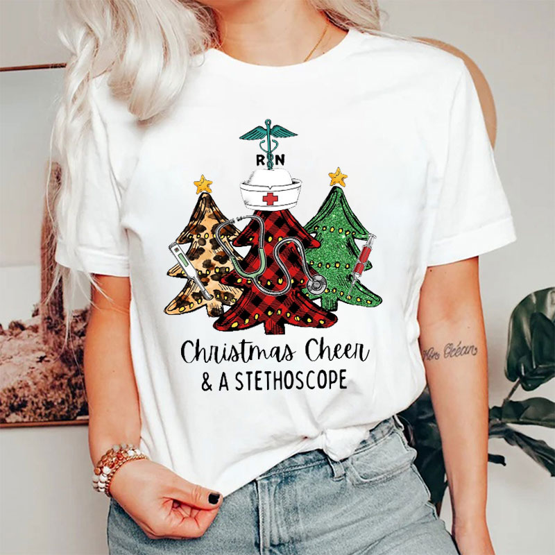 Christmas Cheer And A Stethoscope Nurse T-Shirt