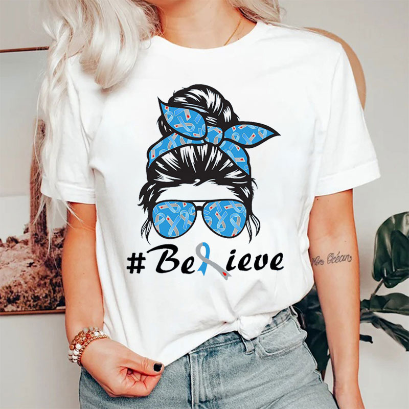 Diabetes Messy Bun Hair Believe Nurse T-shirt