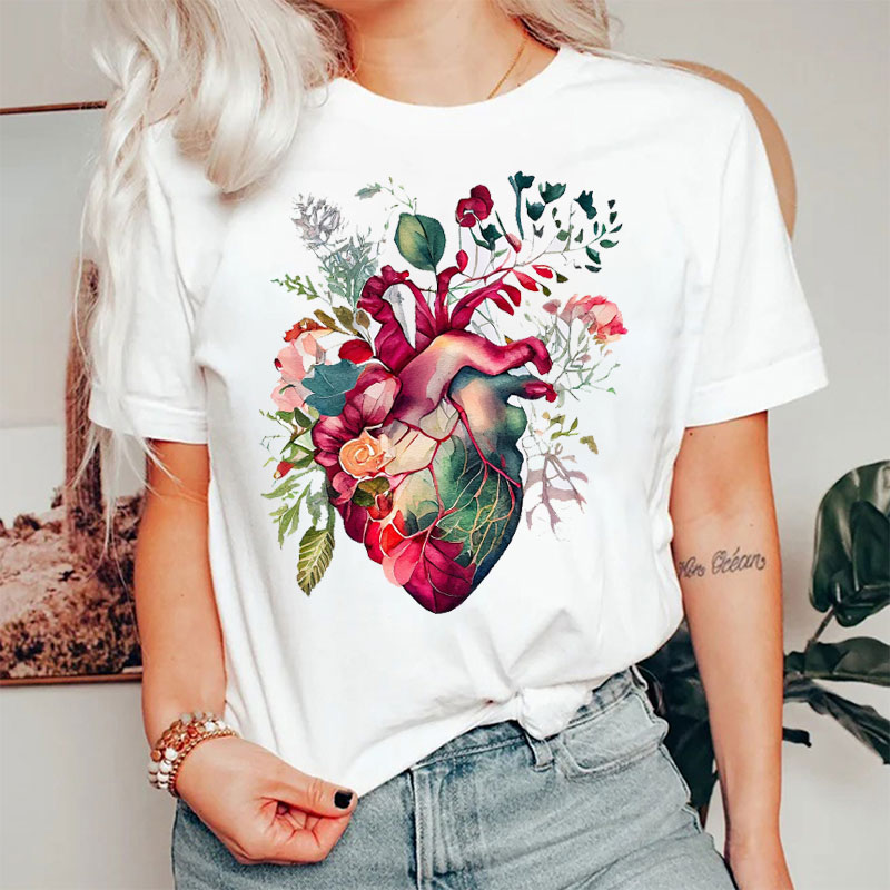 Anatomical Floral Heart Nurse T-shirt