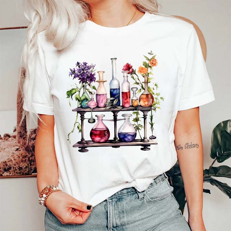 Floral Beakers Laboratory Lab Tech Nurse T-Shirt