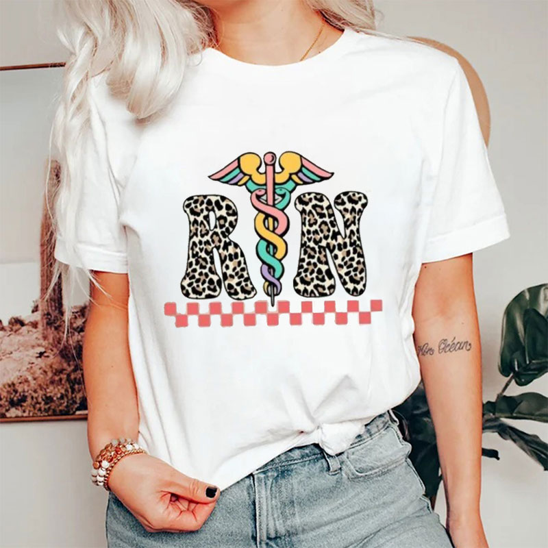 Personalized Leopard Print Nurse T-Shirt