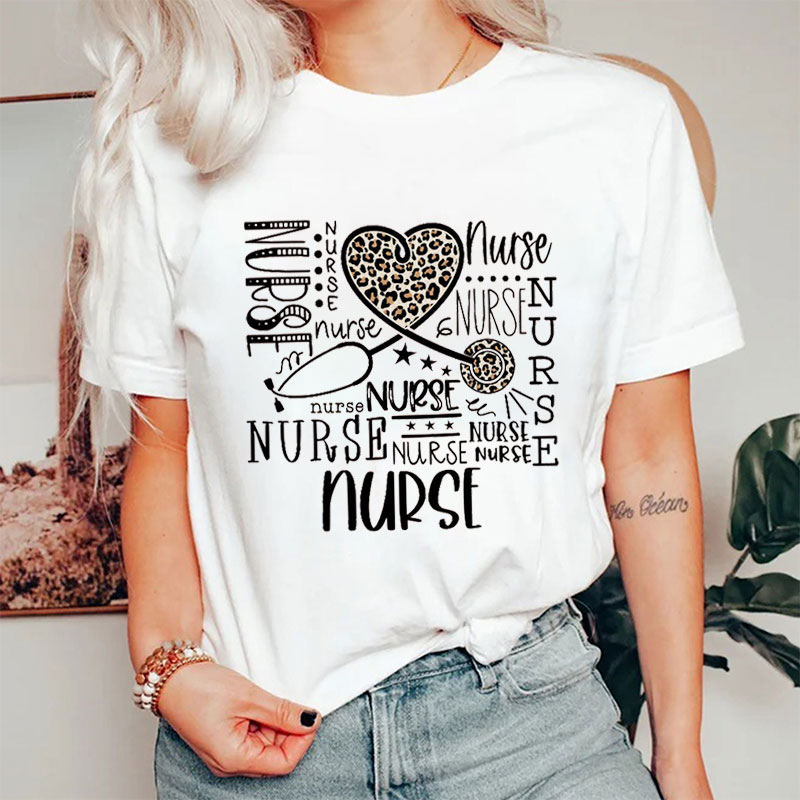 Leopard Stethoscope Nurse T-Shirt