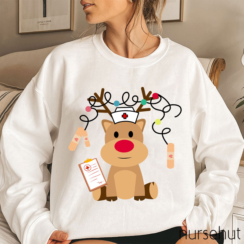 Cute Plush Elk Is Waiting For Christmas To Come Nurse Sweatshirt