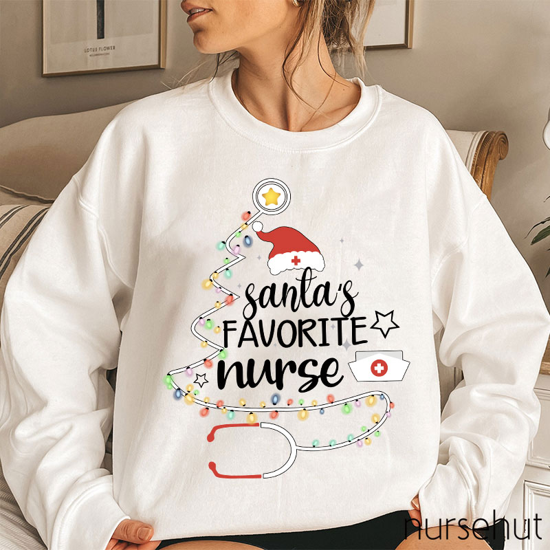 Santa's Favorite Nurse Colored Lights Nurse Sweatshirt