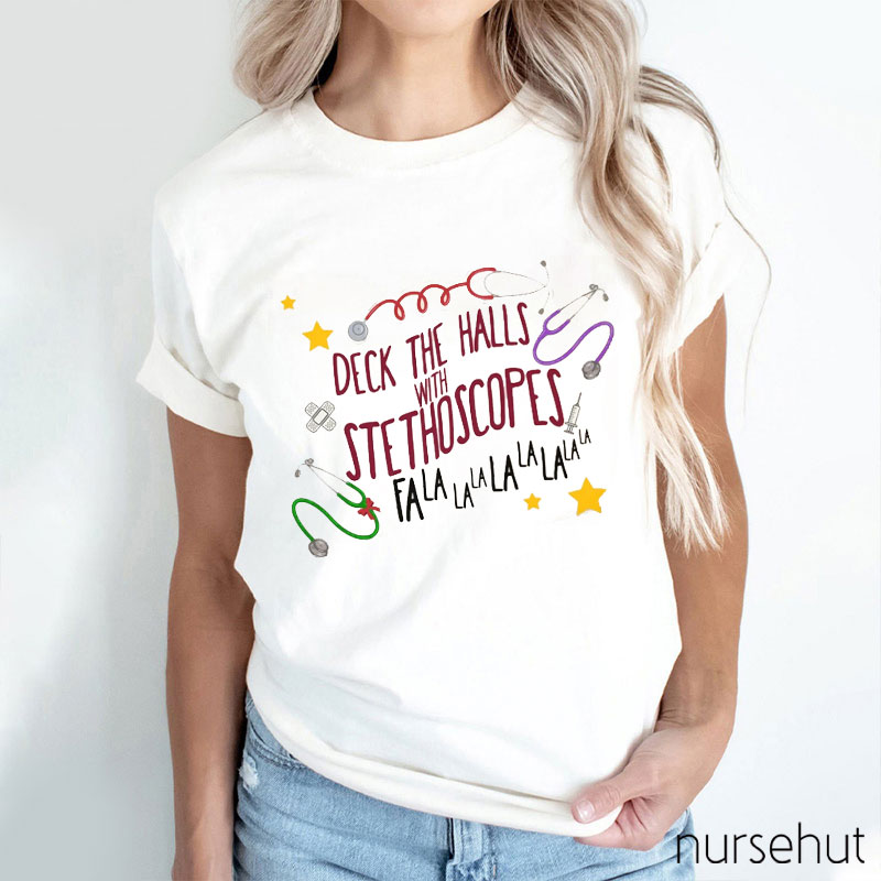 Deck The Halls With Stethoscopes Nurse T-Shirt