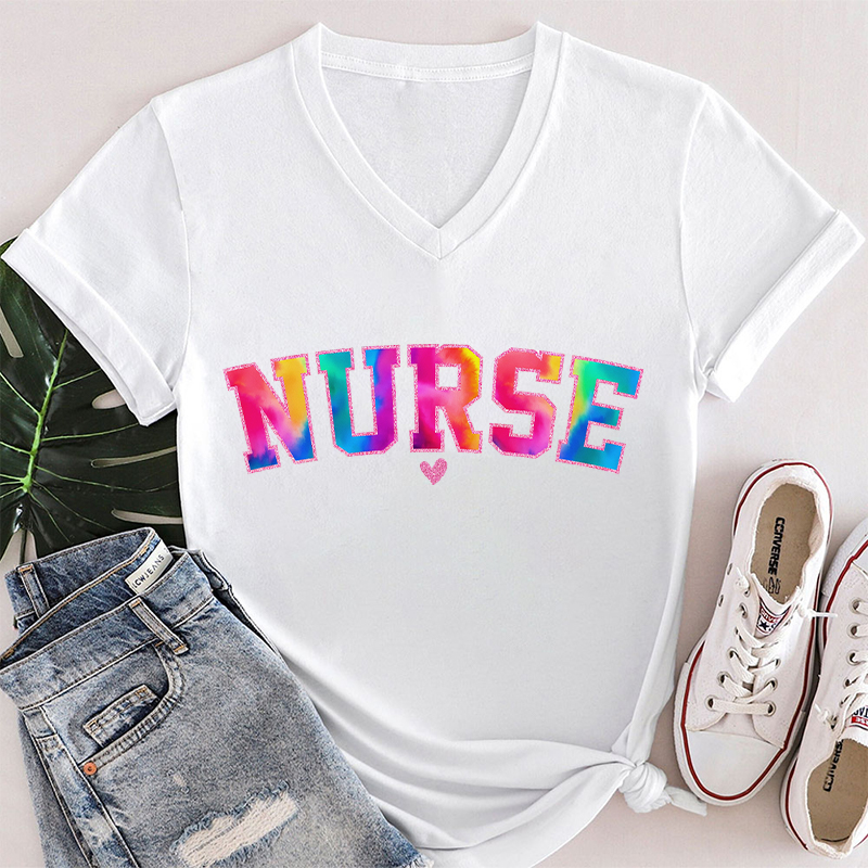Water Color Nurse Nurse Week Cute Nurse Female V-Neck T-Shirt
