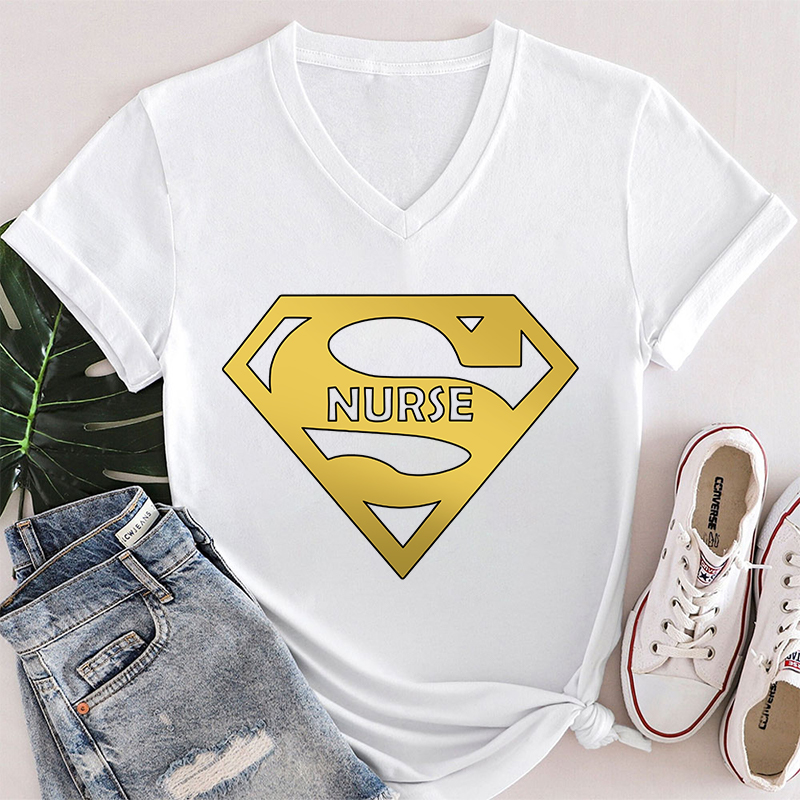 Funny Hero Nurse Female V-Neck T-Shirt
