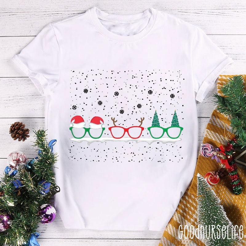 Glasses With Christmas Icons Nurse T-shirt