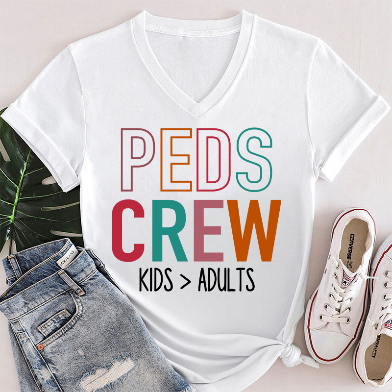 Peds Crew Nurse Female V-Neck T-Shirt
