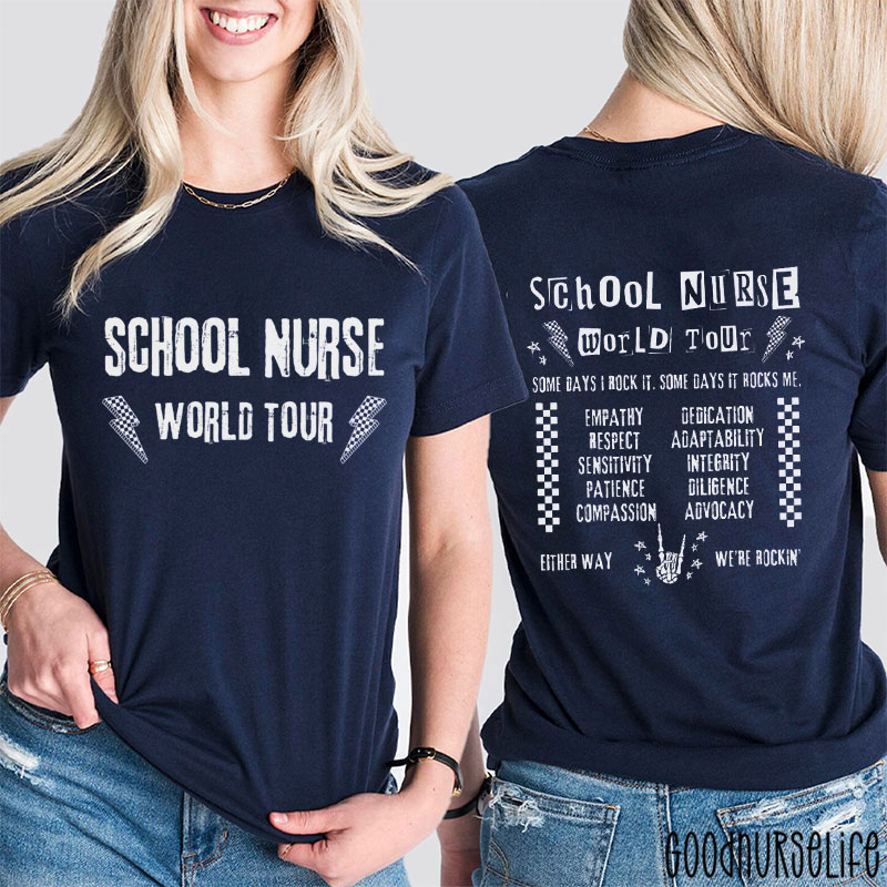 School Nurse World Tour Nurse Two Sided T-Shirt