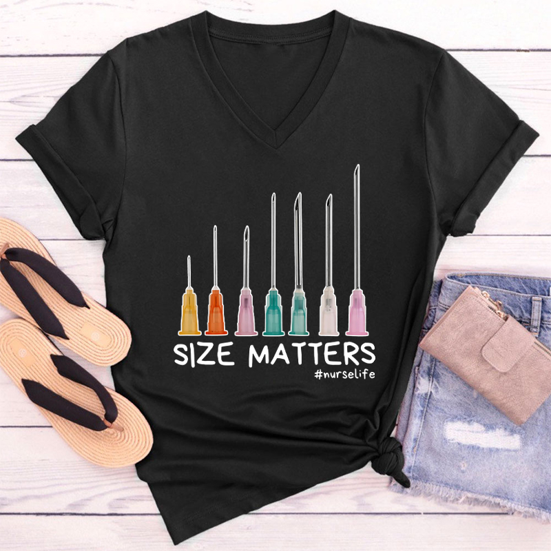 Size Matters Nurse Life Nurse Female V-Neck T-Shirt