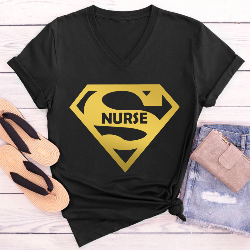 Funny Hero Nurse Female V-Neck T-Shirt