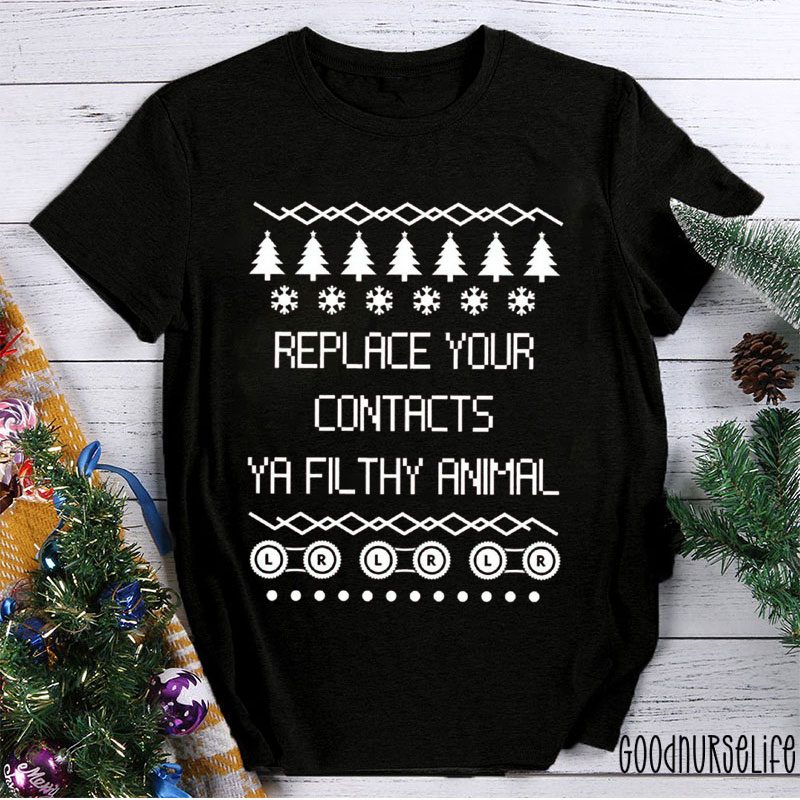 Replace Your Contacts Christmas Nurse T-shirt