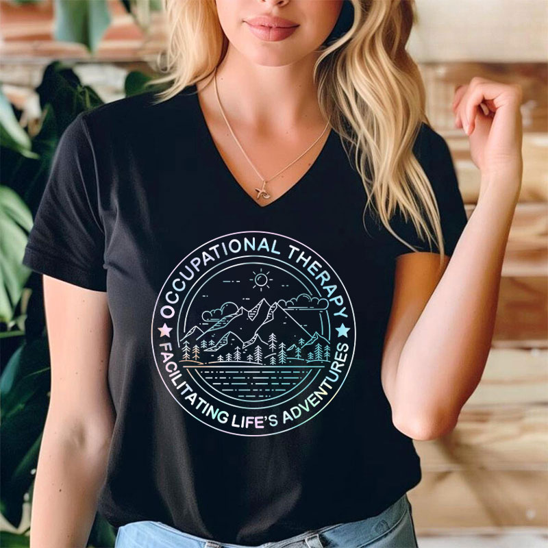 Facilitating Life's Adventures Occupational Therapy Female V-Neck T-Shirt