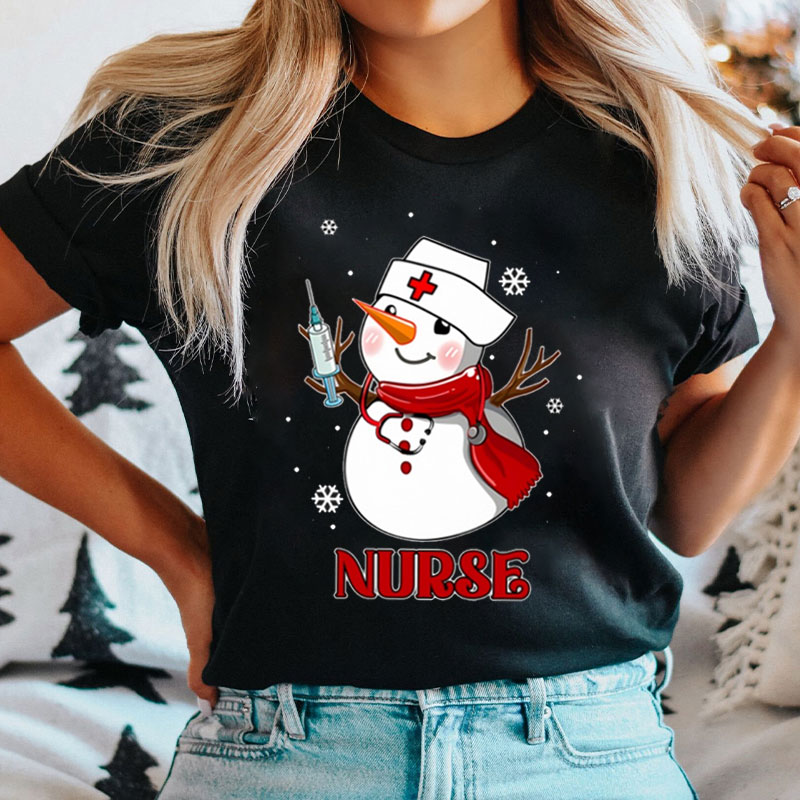 Snowman Holding A Needle Nurse T-Shirt