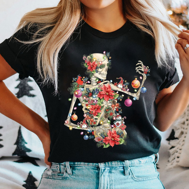 Christmas Lights Skeleton Nurse T-shirt