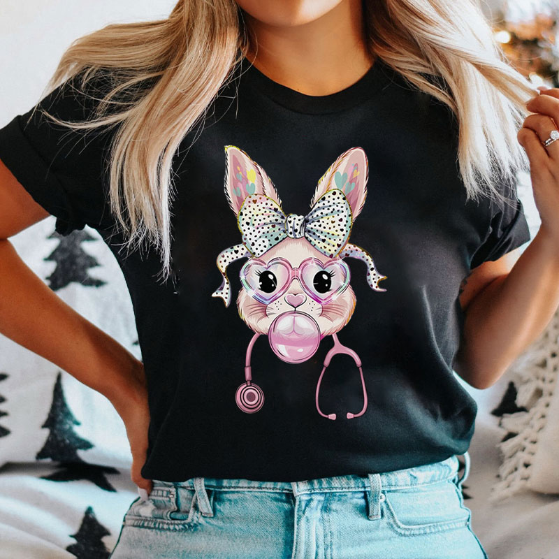 Bubblegum Bunny Cute Easter Bunny Nurse T-Shirt