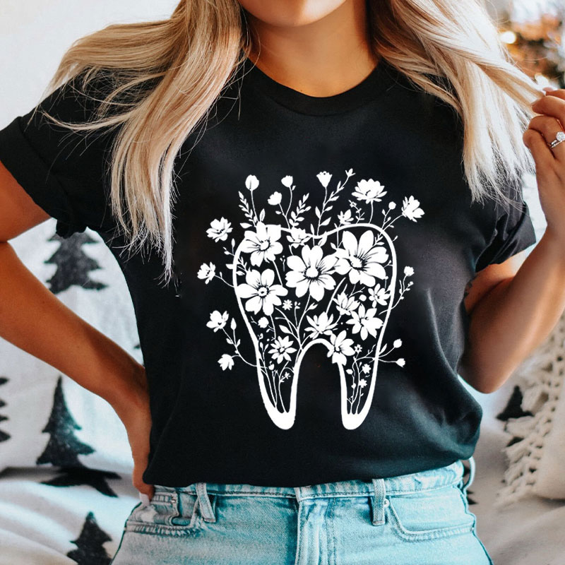 Floral Teeth Nurse T-shirt