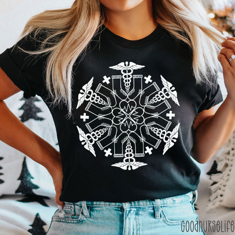 Fall Prevention Sock Snowflake Nurse T-shirt
