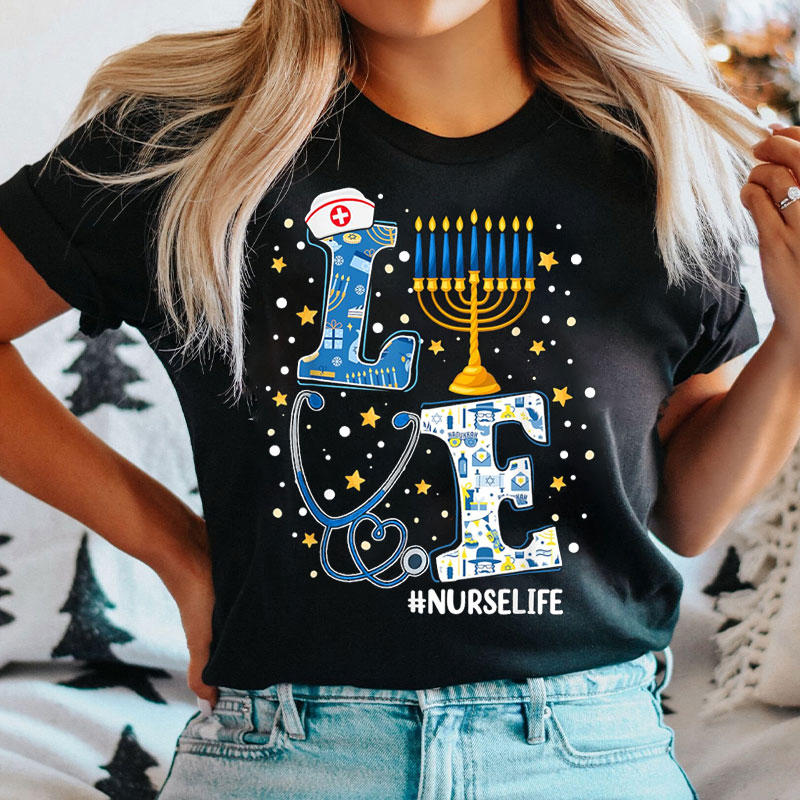 Hanukkah Love Nurselife Nurse T-shirt