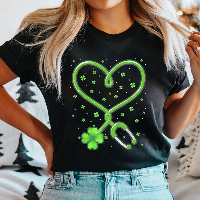 Sweet Heart Four Leaf Clover Stethoscope Nurse T-Shirt