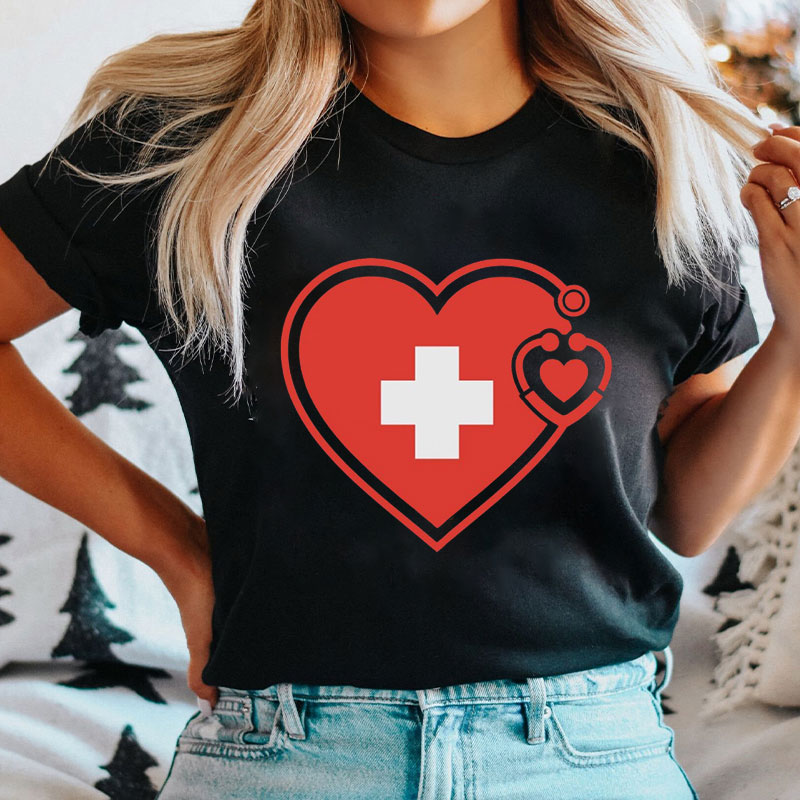 Valentine Big Heart And Cross Nurse T-Shirt