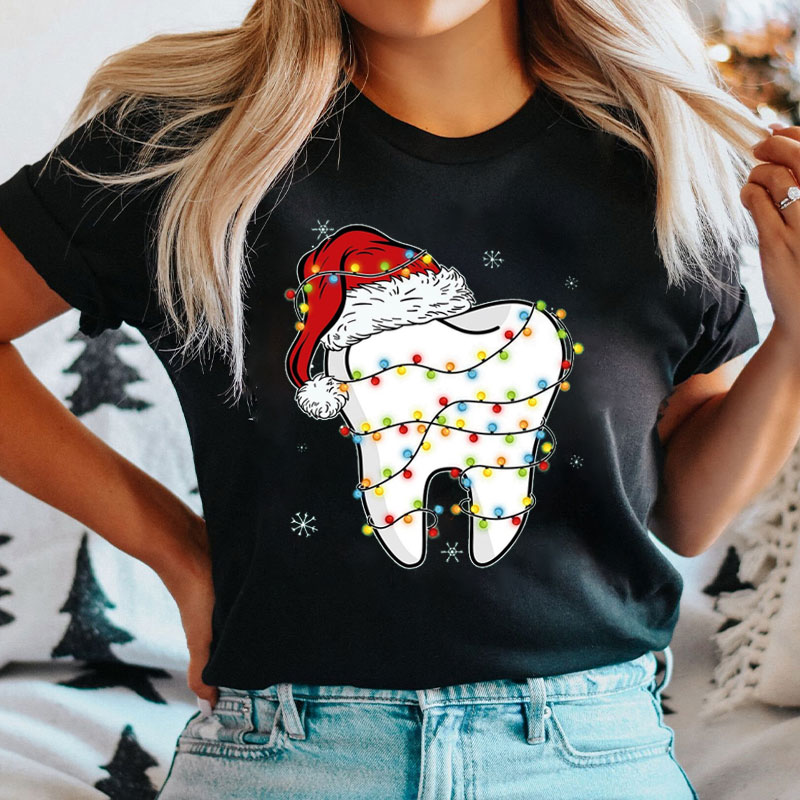 Tooth With Santa Hat Nurse T-Shirt