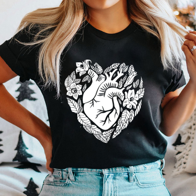 Anatomical Heart With Flowers Nurse T-Shirt