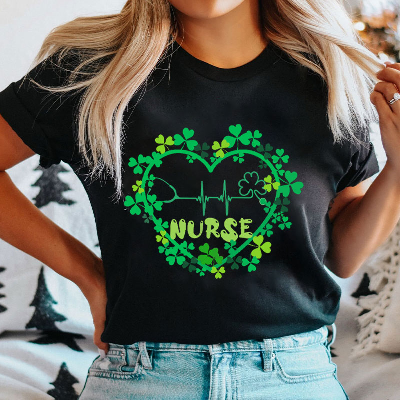 Love Stethoscope Shamrock Heart Nurse T-Shirt