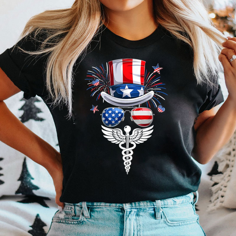 Funny Nurse Squad American Flag 4th Of July Nurse T-Shirt