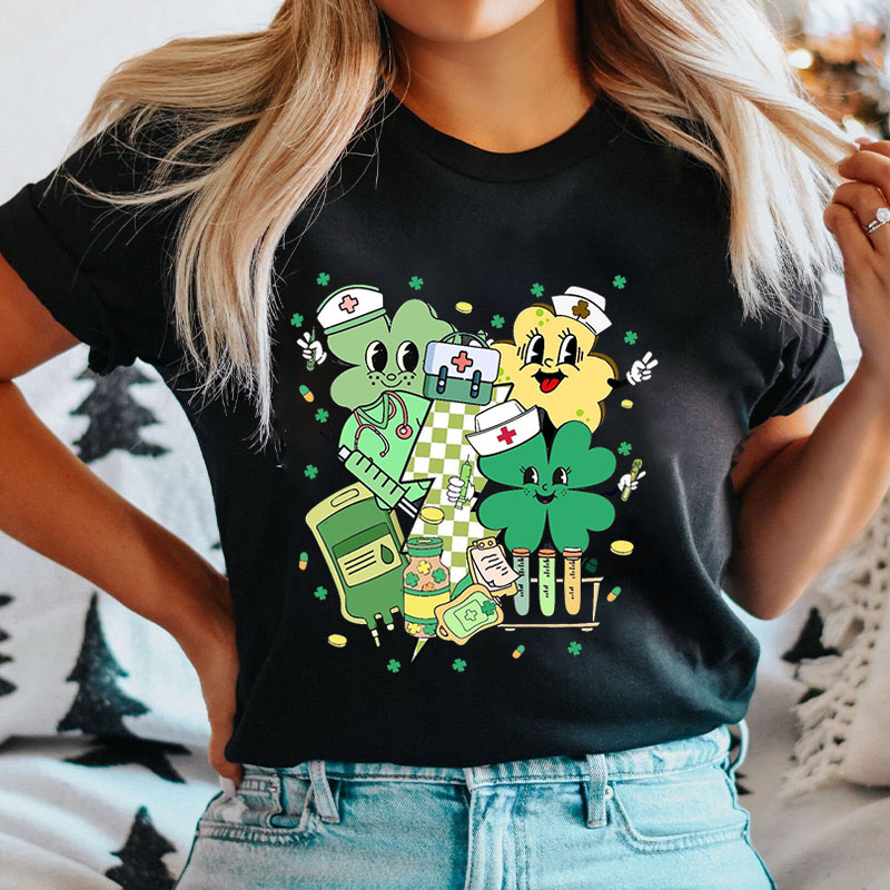 St Patricks Day Shamrock Nurse T-Shirt