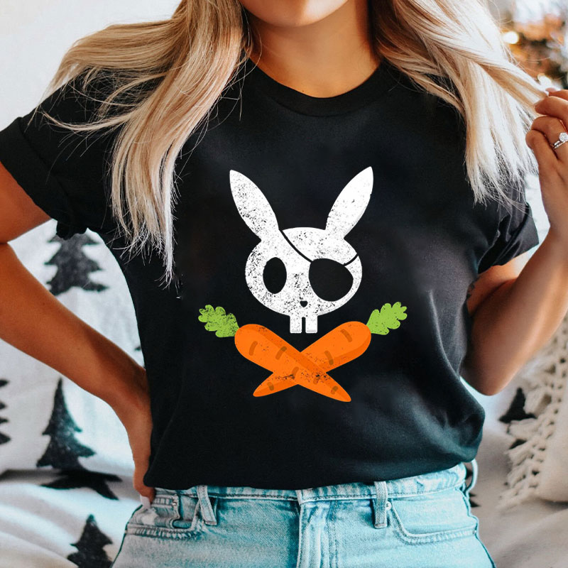 Easter Bunny Rabbit Pirate Skull And Carrot Nurse T-Shirt
