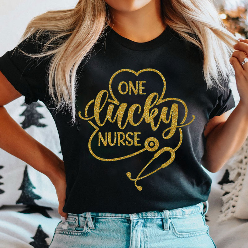 Glitter Clover One Lucky Nurse T-Shirt