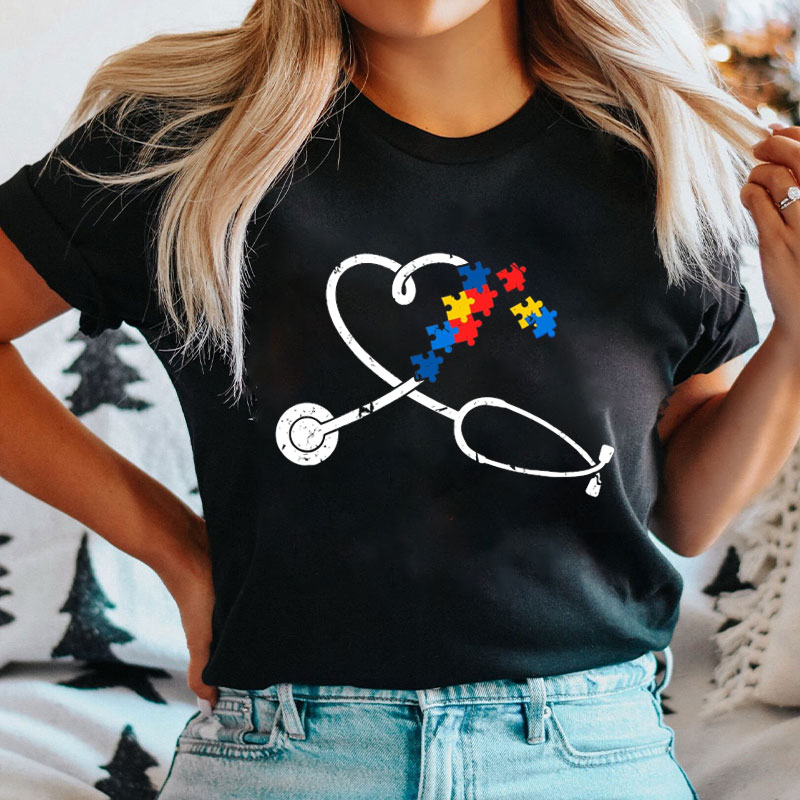 Color Puzzle Stethoscope Nurse T-Shirt
