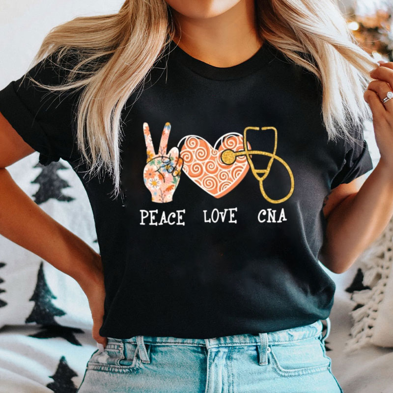 Personalized Peace Love Nurse T-Shirt