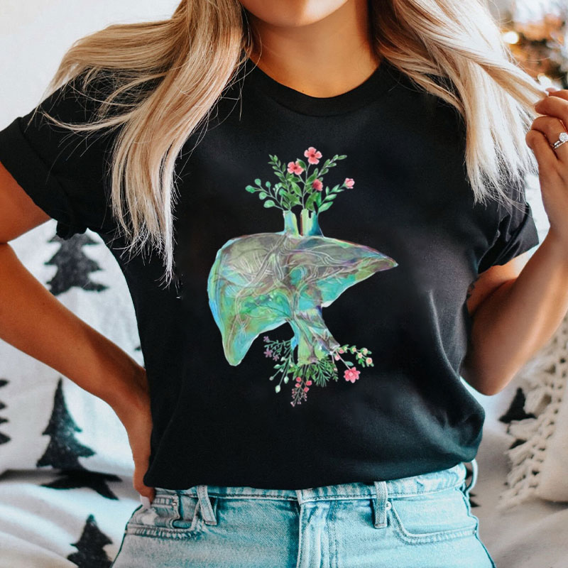 Liver Anatomy Floral Liver Graphic Nurse T-Shirt