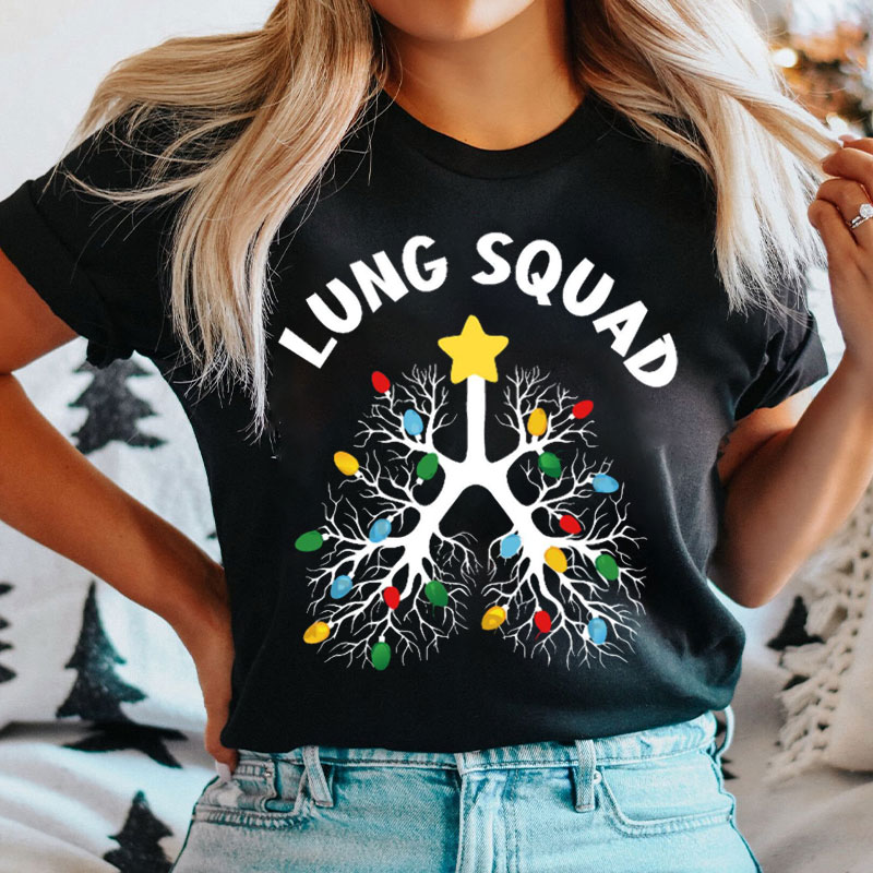Christmas Lights Lung Squad Nurse T-shirt
