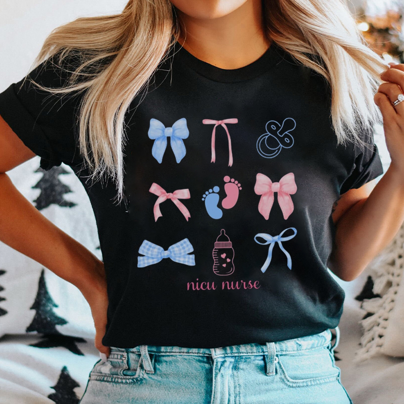 Bottle Bow Baby Nicu Nurse T-Shirt