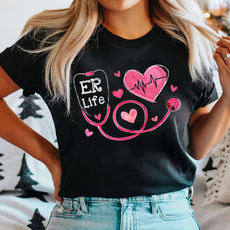 Heart Stethoscope Heartbeat Nurse T-shirt