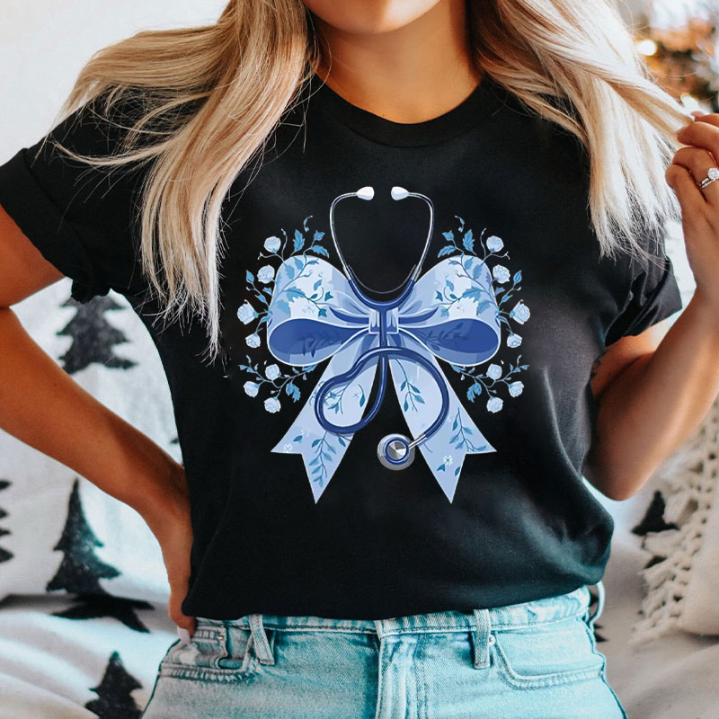 Nurse Stethoscope Bow Flower Nurse T-Shirt