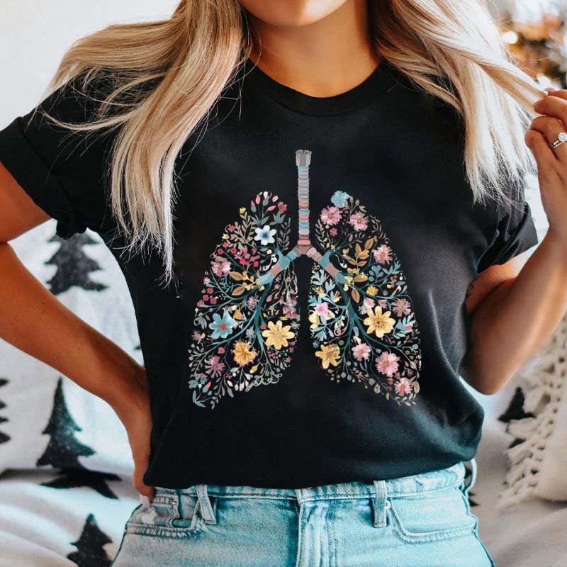 Floral Anatomical Lung Nurse T-Shirt