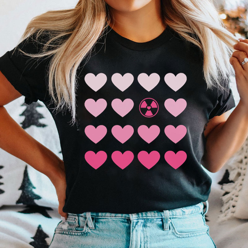 Pink Hearts Radioactive Symbol Nurse T-shirt