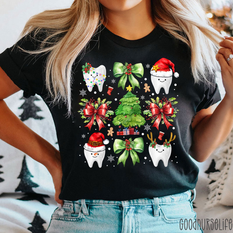 Retro Xmas Tree Teeth Nurse T-shirt