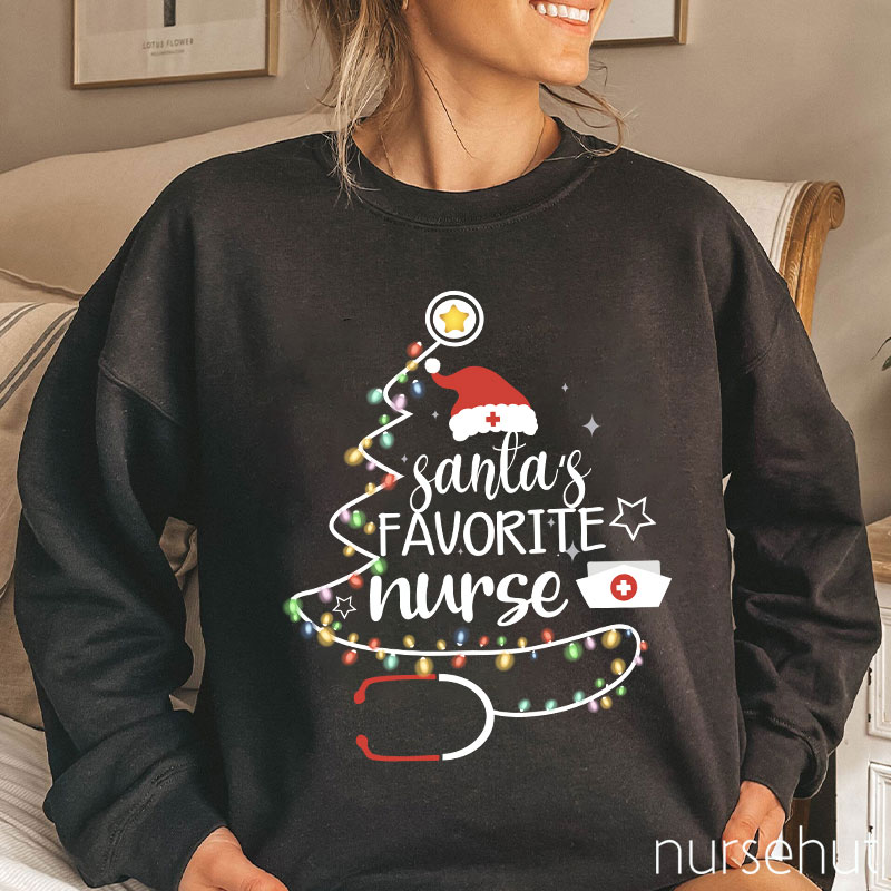 Santa's Favorite Nurse Colored Lights Nurse Sweatshirt