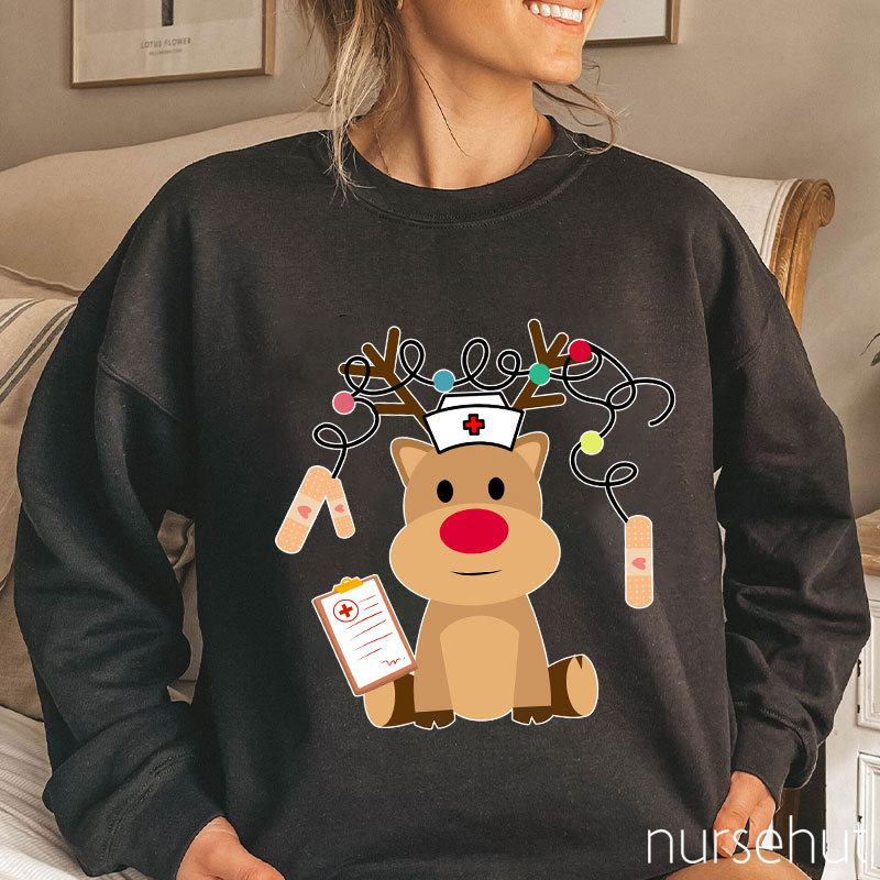 Cute Plush Elk Is Waiting For Christmas To Come Nurse Sweatshirt