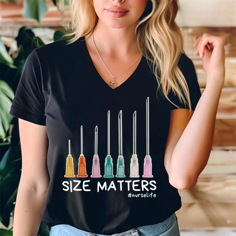 Size Matters Nurse Life Nurse Female V-Neck T-Shirt