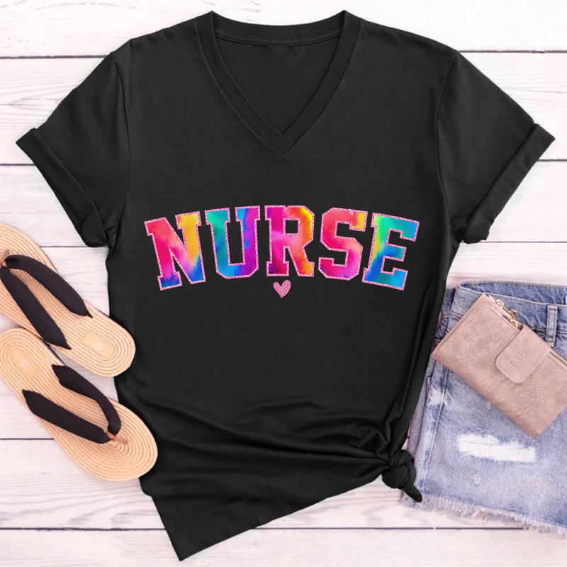 Water Color Nurse Nurse Week Cute Nurse Female V-Neck T-Shirt