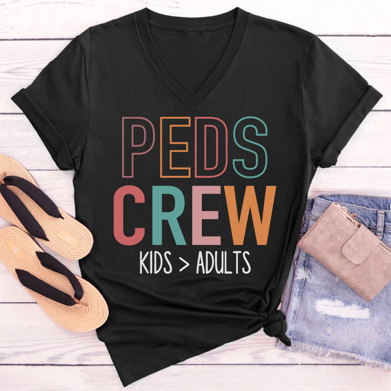 Peds Crew Nurse Female V-Neck T-Shirt