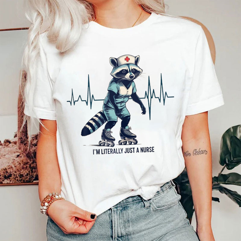 Retro Roller Skating Raccoon Nurse T-shirt